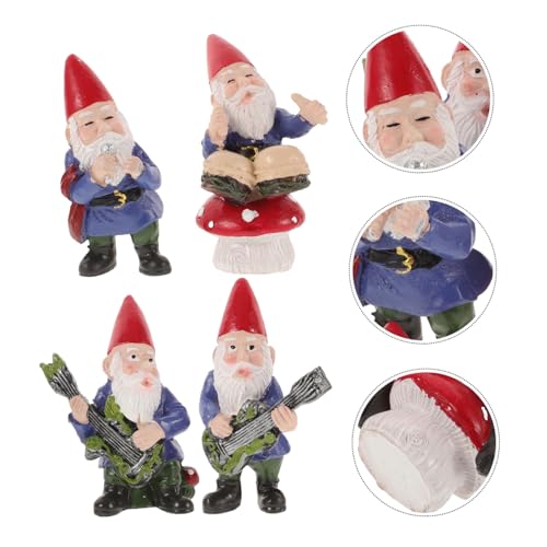 Ciieeo 4pcs Miniature Gnome Music Band Sculpture Set Creative Desktop Gnome Dolls for Home Decor Christmas Style Garden Ornaments for Outdoor Patio and Decoration