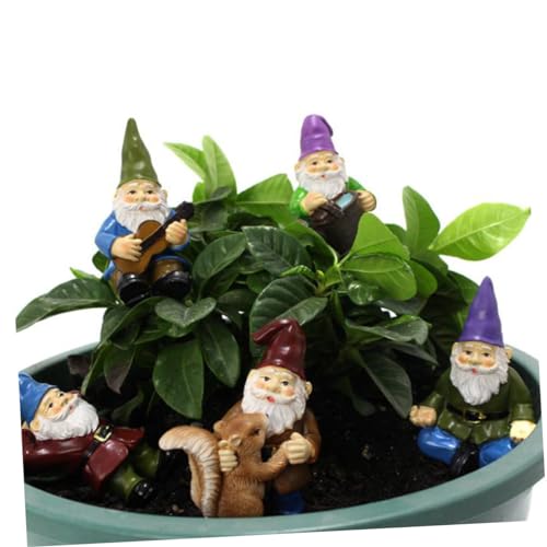 Toyvian 6Pcs Garden Gnome Statue Ornament Creative Resin Dwarf Figurines for Decoration Durable Outdoor Adornment Weather Resistant Courtyard Decor
