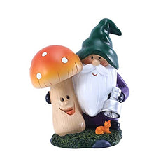 Wdbild Garden Statue Outdoor Gnomes Holding Mushroom Figurine Built-in Solar Light Sculpture Decor For Patio Yard Art Ornament Garden Statue Funny Resin