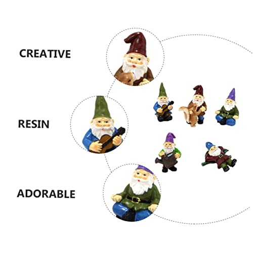Happyyami 6pcs Creative Resin Garden Gnome Ornament Set Grandad Garden Ornaments Gnome Statue Micro Landscape