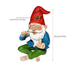 Garden Gnome Middle Finger 5.9inch Tall Resin Luminous Funny Garden Gnomes Cheeky Smoking Naughty Gnomes Fade-resistant Mini Gnomes for Garden Lawn