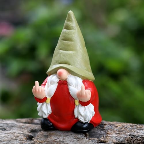 Middle Finger Female Gnome Statue 7.8in， Naughty Garden Gnome Statue Decoration and Lawn Ornament - Funny Garden Gnomes for Outdoor or Home Decor