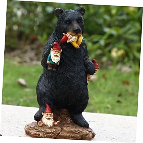 SUPVOX 1Pc Bear Eating Gnome Figurine Lifelike Black Bear Statue for Outdoor Garden Decoration Patio Art Sculpture for Courtyards Lawns and Terraces Year Home Decor