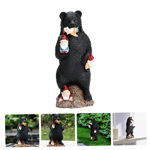 SUPVOX 1Pc Bear Eating Gnome Figurine Lifelike Black Bear Statue for Outdoor Garden Decoration Patio Art Sculpture for Courtyards Lawns and Terraces Year Home Decor