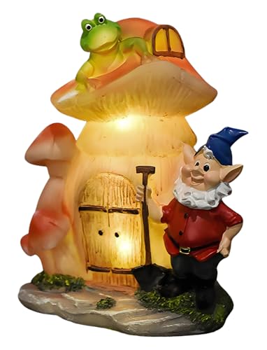 VINIUSIKI Garden Statues Mushroom House Gnome with Solar Light, LED Outdoor Fairy House Statue for Lawn,Balcony-Yard Art Patio Decor, Outdoor Easter Decorations Gifts for Mom Women