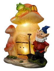 VINIUSIKI Garden Statues Mushroom House Gnome with Solar Light, LED Outdoor Fairy House Statue for Lawn,Balcony-Yard Art Patio Decor, Outdoor Easter Decorations Gifts for Mom Women
