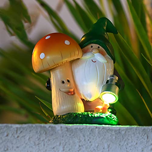 Storage Bag Garden Statue Outdoor Gnomes Holding Mushroom Figurine Built-in Solar Light Sculpture Decor For Patio Yard Art Ornament
