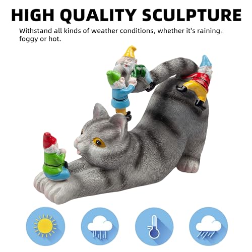 Cat Gnomes Garden Statues,Cat Sculpture Decorations Outdoor Lawn & Yard Figurine,for Women Mother Kids,Cat Lover Gifts,Patio, Balcony, Yard, Lawn Ornament