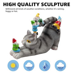 Cat Gnomes Garden Statues,Cat Sculpture Decorations Outdoor Lawn & Yard Figurine,for Women Mother Kids,Cat Lover Gifts,Patio, Balcony, Yard, Lawn Ornament