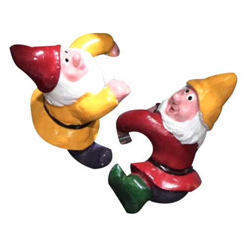 Min GNOME Pot Decorations - 2X Resin Climbing Figurines, Cute Garden GNOME Statues | Fairy Garden Accessories Pots, , Indoor Outdoor Decoration, Small
