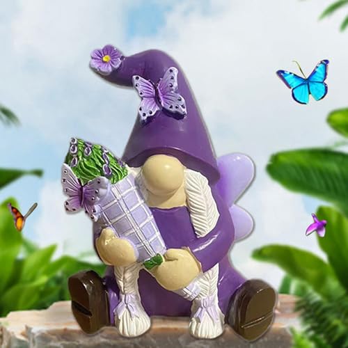 Gnome Ornament, Purple Gnomes Decorations, Gnome Garden Statue, Whimsical Garden Figurines, Male and Female Gnome Statues, Desktop Violet Gnomes Figurine Decor for Patio, Desk, Shelf