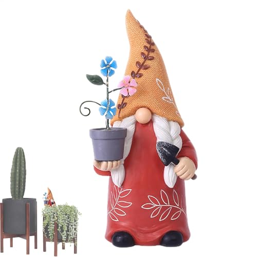 Solar Gnome, Creative Garden Gnome Dwarf Holding Flower Pot, Decorative Solar Light Sculpture, Faceless Outdoor Doll for Patio, Lawn, Yard, and Doorway Decor, 6.06x5.51x12.79 inch