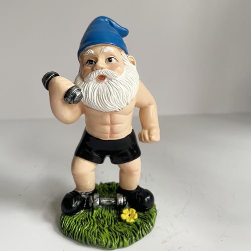 Garden Dwarf Statue - Dumbbell Weightlifting Gnome Sculpture, Handmade Garden Figurine | Weatherproof Resin Garden Dwarf Sculpture, Gnome Figurine Decoration with Vivid Expressions for Gardens, Courty