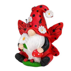 Chenxi Studio Colorful Resins Lady BirdGnomes Figurine Swedish Tomte With Mushroom Ornament For Garden Enthusiasts And Collectors Resins Gnomes Sculpture