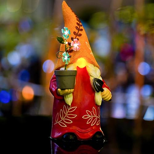 Solar Gnome, Creative Garden Gnome Dwarf Holding Flower Pot, Decorative Solar Light Sculpture, Faceless Outdoor Doll for Patio, Lawn, Yard, and Doorway Decor, 6.06x5.51x12.79 inch