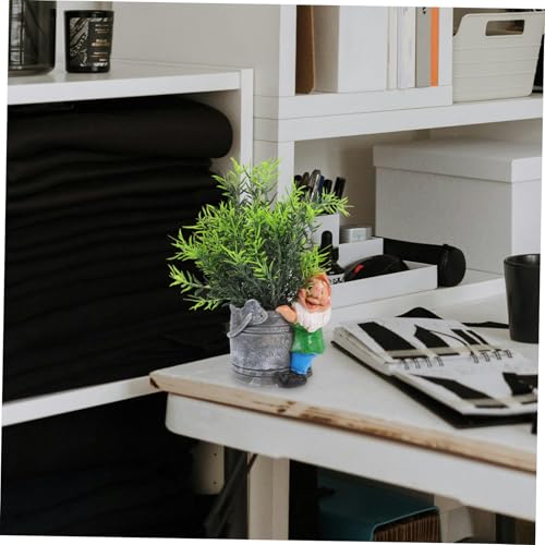 SUPVOX Creative Fairy Gnome Resin Flower Pot Planter for Indoor and Outdoor Use Compact Decorative Succulent Container with Playful Garden Statue for Desks Shelves and Windowsills