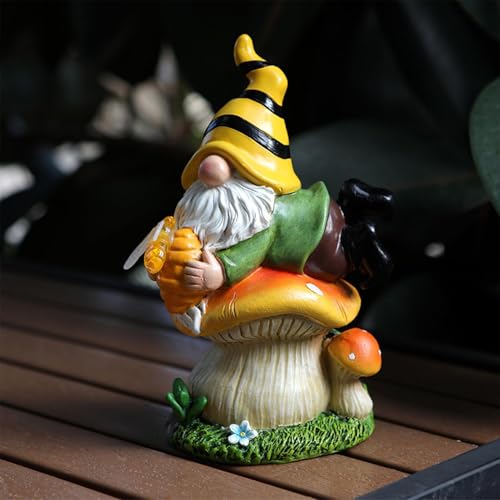 Solar Gnome Mushroom Garden Statue, Solar Garden Gnome Statue, Mushroom Garden Statue with Solar Light, Solar Powered Gnome Statue, Solar Gnome with Mushroom, Outdoor Solar Garden Gnome