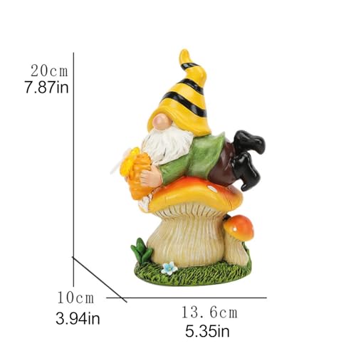 ZXDTVFGN Solar Gnome,Resin Lying Mushroom Gnomes Decorations for Yard | Garden Figurine, Weatherproof Outdoor Statue Sculpture Holding Honey Jar for Yard Patio