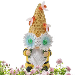 Outdoor Statues, Solar Garden GNOME, Sunflower GNOME Sculpture, Spring GNOME Figurine, Solar-Powered Sunflower Spring GNOME Statue Resin GNOME Statues with Solar Lights for Yard, Or Garden Decor
