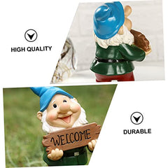 Happyyami Gnome Welcome Sign Garden Decor Resin Waterproof Gnome Ornament Unique Dwarf Sculpture