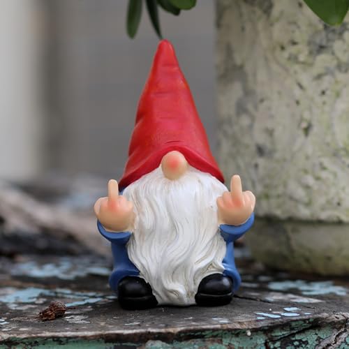 Middle Finger Gnome Mini 5.5in,Double Bird Gnome - Naughty Funny Outdoor Decoration for Yard Patio Lawn Ornament and Home Decor,Fairy Garden