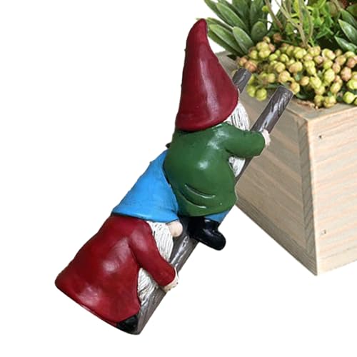 Resin Garden Gnomes, Dwarf Sculpture Statues, Resin Figurine, Cartoon Dwarf Garden Statues, Stair Climbing Dwarf, Cartoon Garden Gnomes for Patio Fence Garden Outdoor