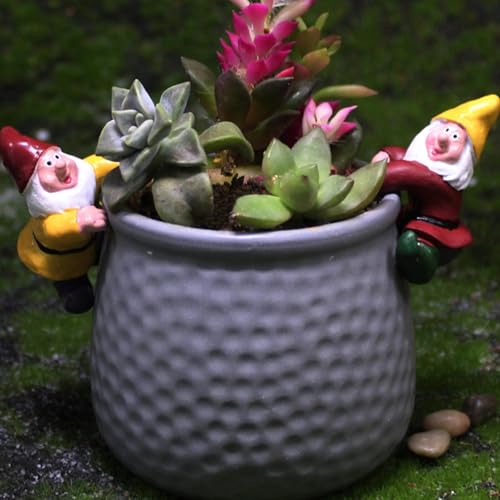 Min GNOME Pot Decorations - 2X Resin Climbing Figurines, Cute Garden GNOME Statues | Fairy Garden Accessories Pots, , Indoor Outdoor Decoration, Small