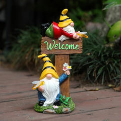 Vriusi Solar LED Gnome Statue Resin Gnome Sculpture Outdoor Garden Decor Lawn Gnome Figurine Solar Yard Decor Solar-Powered Gnome LED Gnome Yard Statue Garden Gnome Light Outdoor Tabletop Gnome