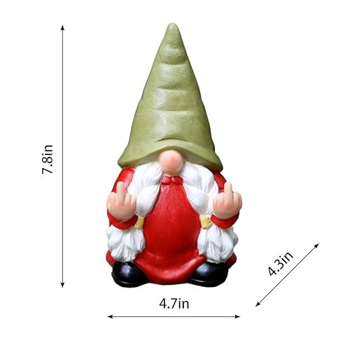 Middle Finger Female Gnome Statue 7.8in， Naughty Garden Gnome Statue Decoration and Lawn Ornament - Funny Garden Gnomes for Outdoor or Home Decor