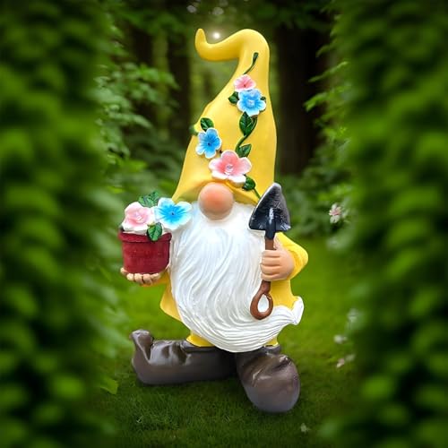 Garden Gnomes Statues, Solar Gnomes Decorations, Dwarf Sculptures with LED Light for Landscape Yard Lawn Backyard Patio Porch