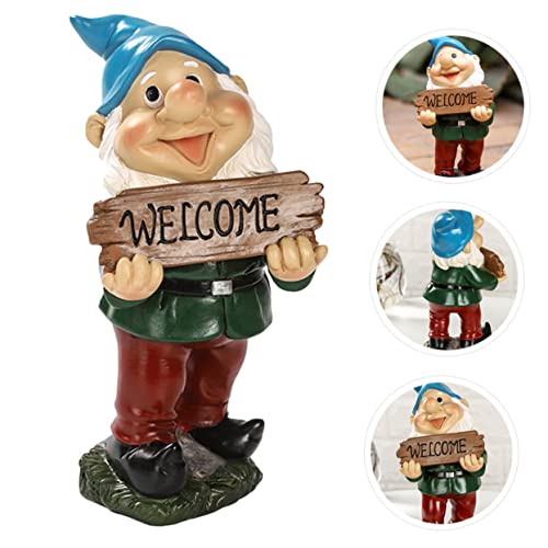 Happyyami Gnome Welcome Sign Garden Decor Resin Waterproof Gnome Ornament Unique Dwarf Sculpture