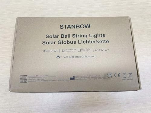 STANBOW Solar String Lights - 30FT/9M, 60 LED, Waterproof, Crystal Ball Lights With 8 Modes, Multicoloured, Decorative for Home, Yard, Patio, Party, Wedding