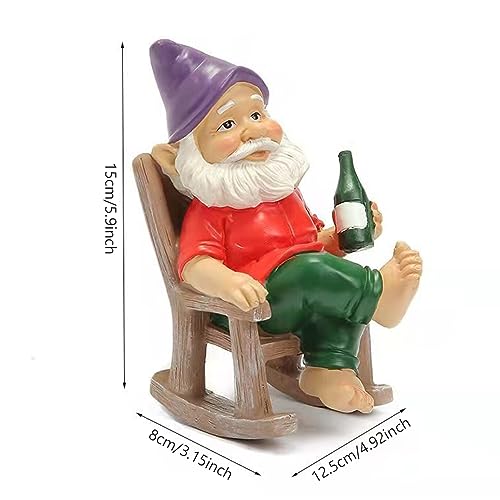 MOUNTTU Funny Garden Gnomes Decoration Statue Resin Rocking Chair Dwarf Ornament Mini Garden Gnome Statue Ornaments