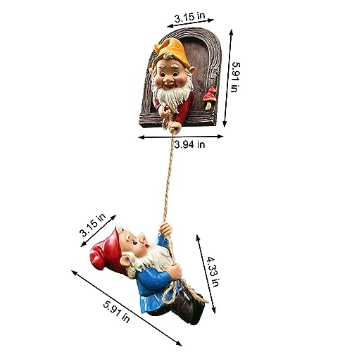 Enchanting Gnome Climbing Rope Face Hanging Ornament: Resin Dwarf Garden Sculpture, Outdoor Gardening Decor Craft. Add Unique Charm to Your Garden!