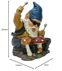Nature's Mark Rock n Roll Gnome in a Band Playing Drums Resin Statue Figurine Home Garden Decorative Accent Décor (8" H)