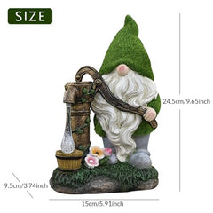 Solar Gnome, Flocked Resin Garden Gnome, Light-Operated Garden Gnomes Outdoor, Weather-Resistant Solar Lights for Outdoor, Gifts, Pumping Water