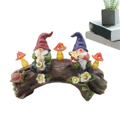 Gnome Garden Statue with Solar Light, Resin Garden Gnomes with Mushroom Design, Miniature Yard Art Figurines for Outdoor Patio, Lawn Ornaments and Solar Garden Light Decorations