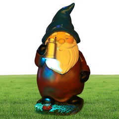 Solar Garden Gnome, Lawn Gnome Statue, 4.92x3.94x7.48inch Weather Resistant Sculpture with LED Lights, Seasonal Holiday Display, Patio Table Centerpiece for Outdoor Garden Decor