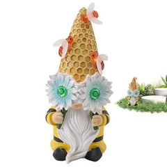 Statues Outdoor, Solar Garden Gnome, Sunflower Gnome Sculpture, Spring Gnome Figurine, Solar-Powered Sunflower Spring Gnome Statue Resin Gnome Statues with Solar Lights for Yard, or Garden Decor