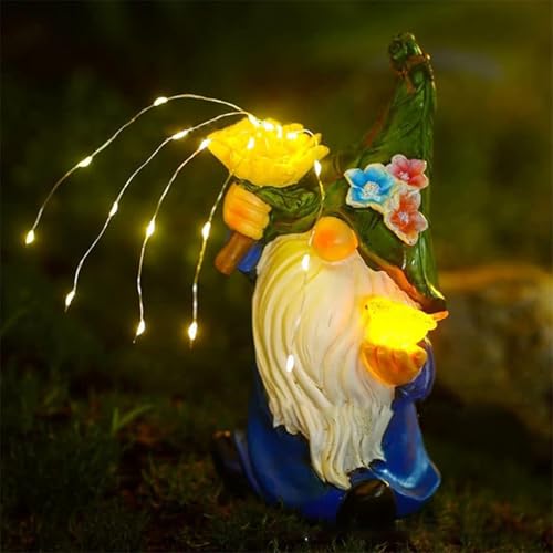 Dtaigou Solar Statues,Outdoor Figurine LED Lights Solar Statue | Resin Weatherproof Gnome Shape Night Lamp for Lawn Backyard Pathway Patio Poolside Porch Housewarming