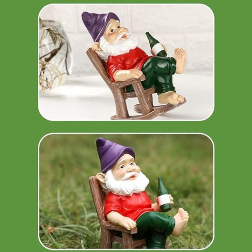 Xoeryoy Funny Garden Gnomes Decoration Statue Resin Rocking Chair Dwarf Ornament Mini Garden Gnome Statue Ornaments