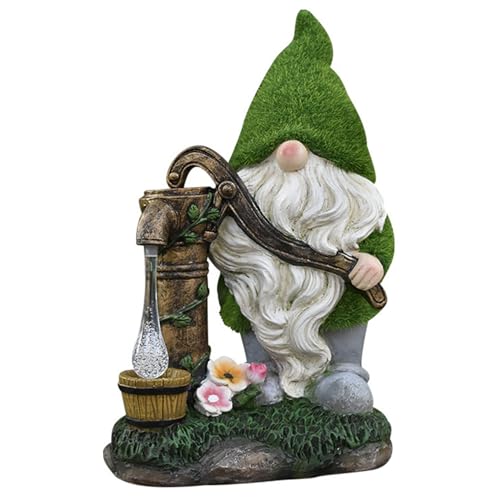 Solar Gnome, Flocked Resin Garden Gnome, Light-Operated Garden Gnomes Outdoor, Weather-Resistant Solar Lights for Outdoor, Gifts, Pumping Water