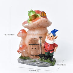 VINIUSIKI Garden Statues Mushroom House Gnome with Solar Light, LED Outdoor Fairy House Statue for Lawn,Balcony-Yard Art Patio Decor, Outdoor Easter Decorations Gifts for Mom Women