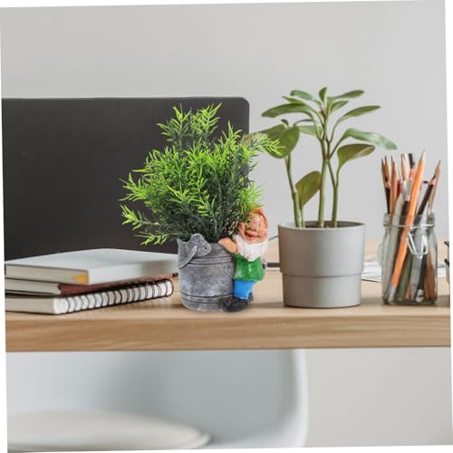 SUPVOX Creative Fairy Gnome Resin Flower Pot Planter for Indoor and Outdoor Use Compact Decorative Succulent Container with Playful Garden Statue for Desks Shelves and Windowsills