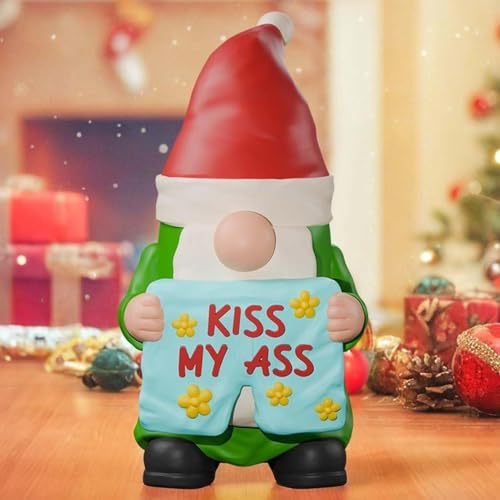 Resin Statue Gnomes - Naughty Christmas Dwarf | Cute Garden Decor, Gnomes Garden Decor, Halloween Garden Gnomes, 3.5Inch For Indoor Outdoors