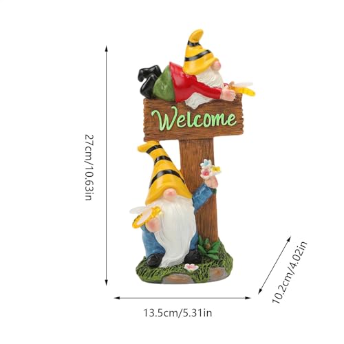 Vriusi Solar LED Gnome Statues Resin Gnome Sculpture Outdoor Garden Decor Lawn Gnome Figurine Solar Yard Decor Solar-Powered Gnome LED Gnome Yard Statue Garden Gnome Light Outdoor Tabletop Gnome
