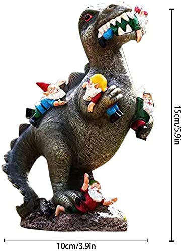 Garden Gnome Ornaments, Waterproof Eco-friendly Dinosaur Eating Gnomes Figurines Miniature Resin Statues for Yard Lawn Patio Party Halloween Decorations, 15*10*6