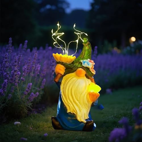 Solar Statues - Outdoor Figurine LED Lights Solar Statue | Whimsical Resin Night Lamp Decorative Gnome for Christmas Birthday Housewarming Celebration Ornament