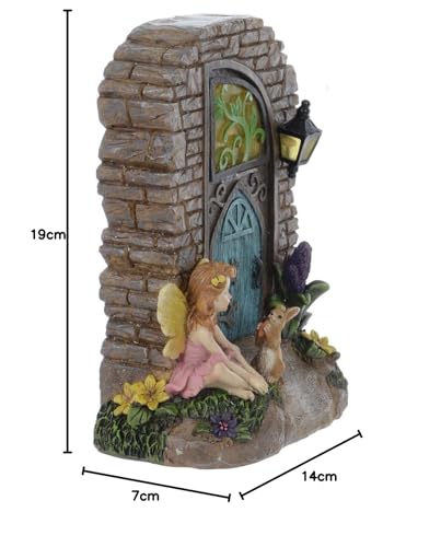 Azuma Fairy Door Solar Powered Garden Ornament Yellow LED Lights Outdoor - Fairy
