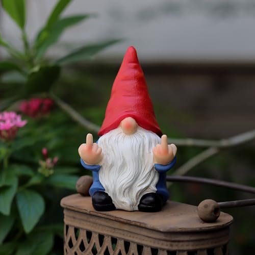 Middle Finger Gnome Mini 5.5in,Double Bird Gnome - Naughty Funny Outdoor Decoration for Yard Patio Lawn Ornament and Home Decor,Fairy Garden